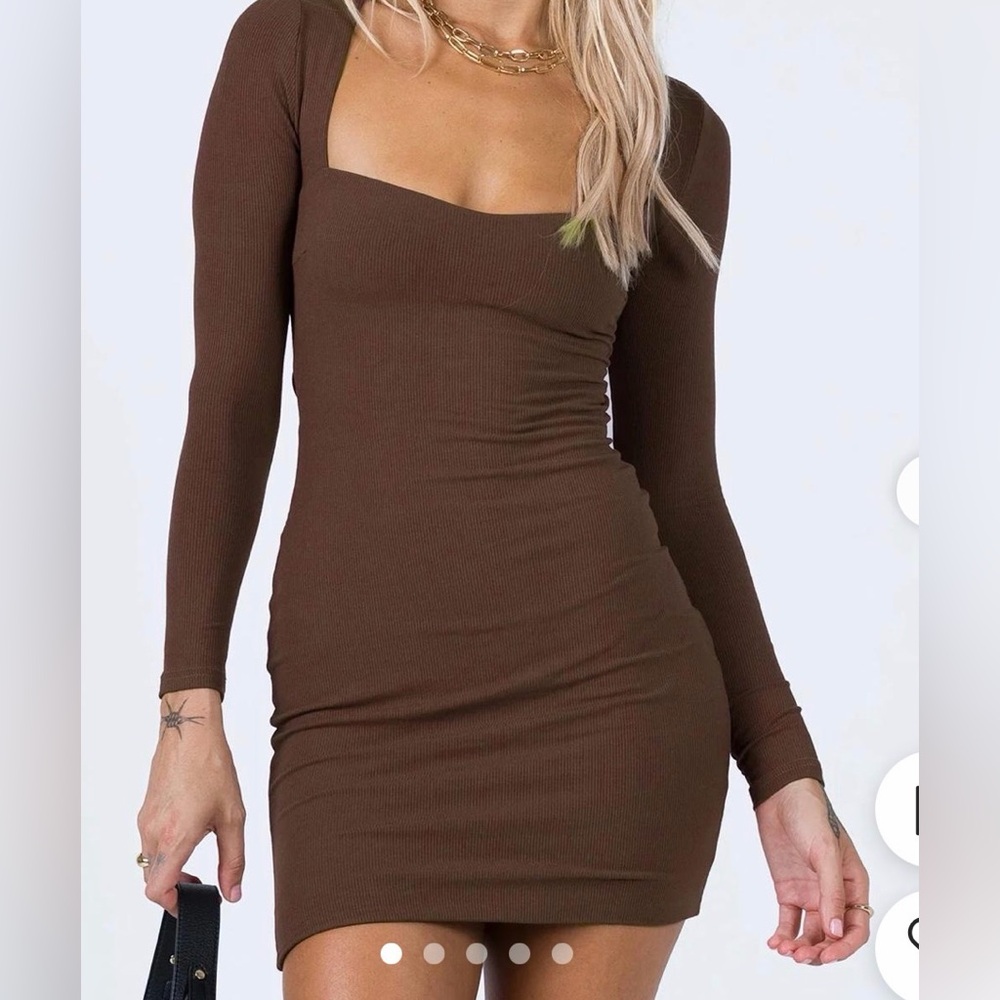 Princess Polly Chocolate Brown Long Sleeve Square Neck Bodycon Dress